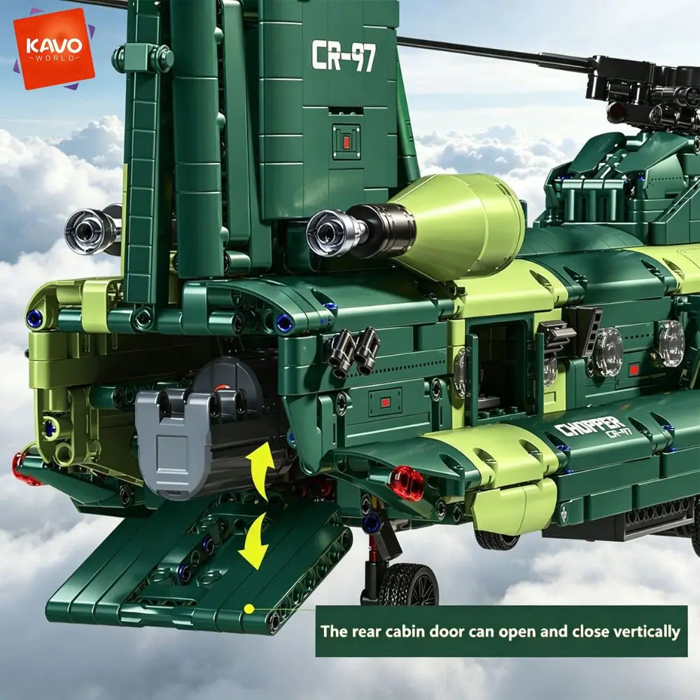 KAVOWORLD 1826PCS Chinook Tandem Rotor Military Transport Helicopter Building Blocks Model Aircraft Bricks Toys Kit Ideal Gift for Military Fans Movable Rotors Gear Linkage Opening Cargo Door Home Desk Display Christmas Birth