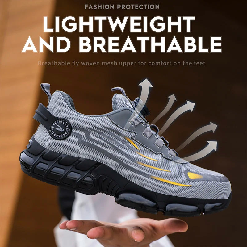 Breathable Lace-Free Safety Work Shoes, Anti-Smash Anti-Puncture Steel Toe Sneakers