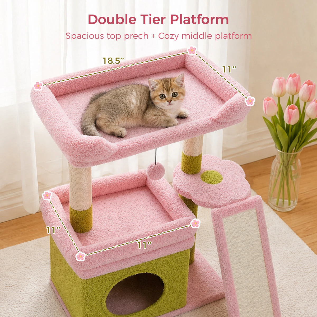 Small Cat Tree for Indoor Cat Tower with Sisal Scratching Post and Pad Wide Top Perch Large Cat Condo Cat Scratchers Cat Toys