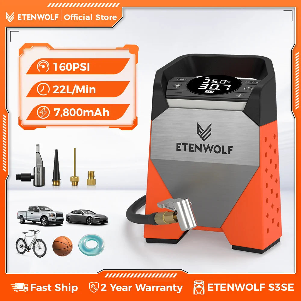 S3C 7800mAh Portable Air Compressor Suitable for Cars, Motorcycles, Cycling Balls 100% Duty Cycle Car Tire Inflator