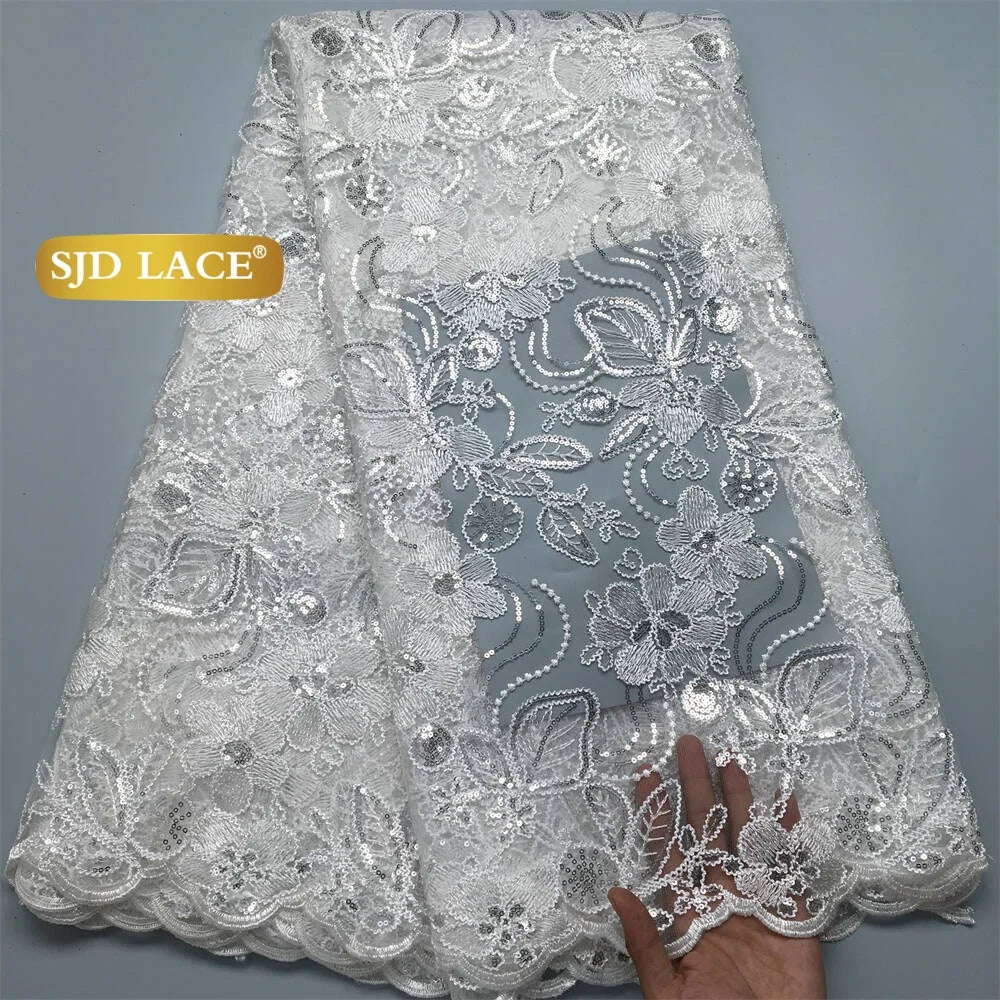 SJD LACE Gold French African Mesh Lace Fabrics for Women Wedding Dress 2026 High Quality Nigerian Tulle Net Lace Fabrics for Party DIY Cloth 4716