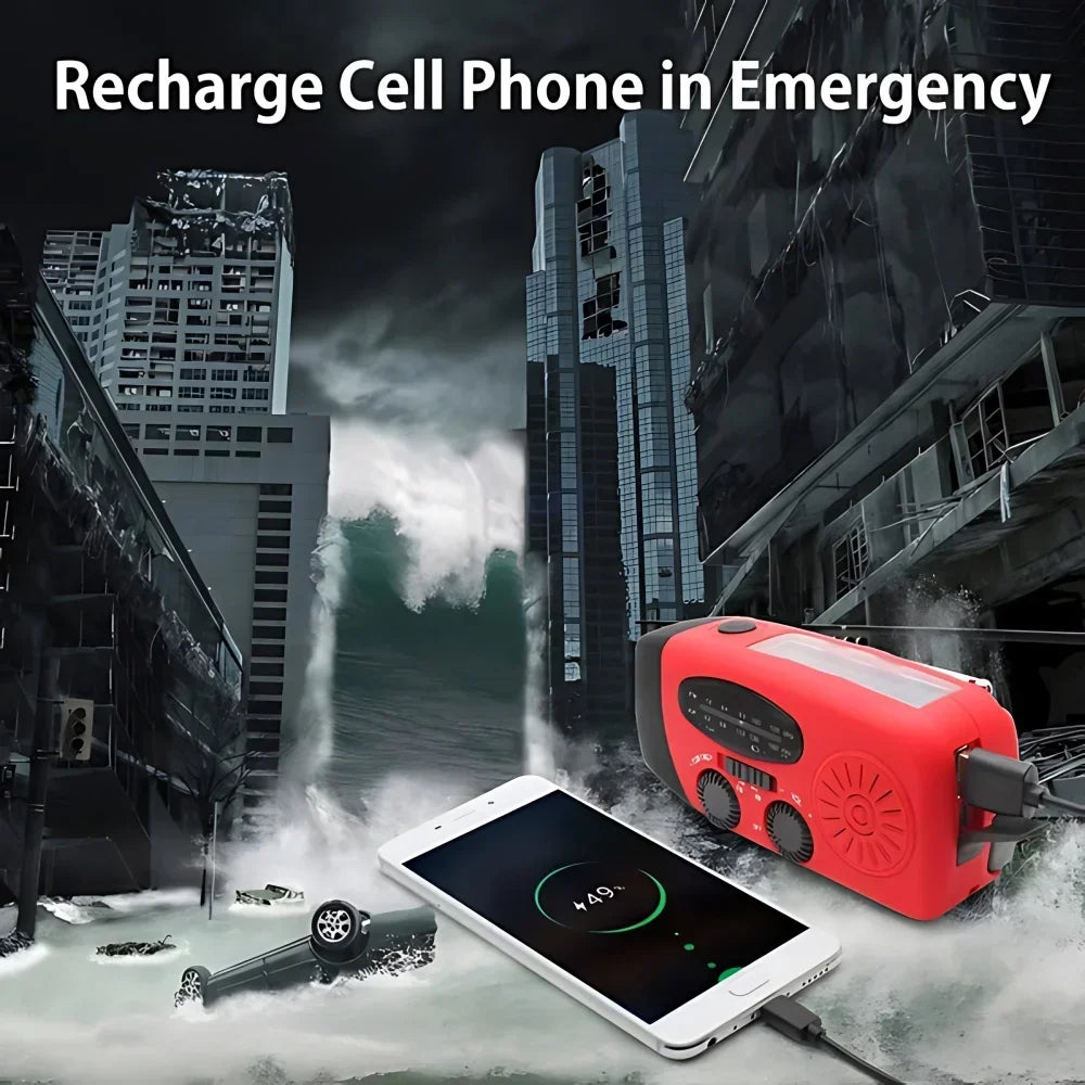 Solar Hand Crank Radio Portable Emergency Weather Alert Device with 2000mAh Power Bank and LED Flashlight Ideal for Home Blackout Severe Weather