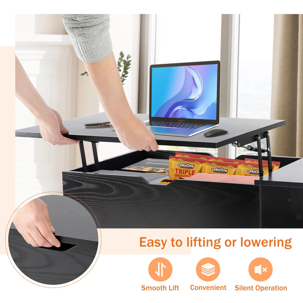 Lift-Top Coffee Table with Hidden Storage Shelf, 39 x 20 Inch