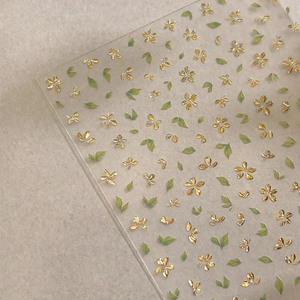 Golden Leaf Five Leaf Flower Nail Sticker Bronzing Spring Flowers Adhesive Backing Blossom Nail Slider Decoration Accessories