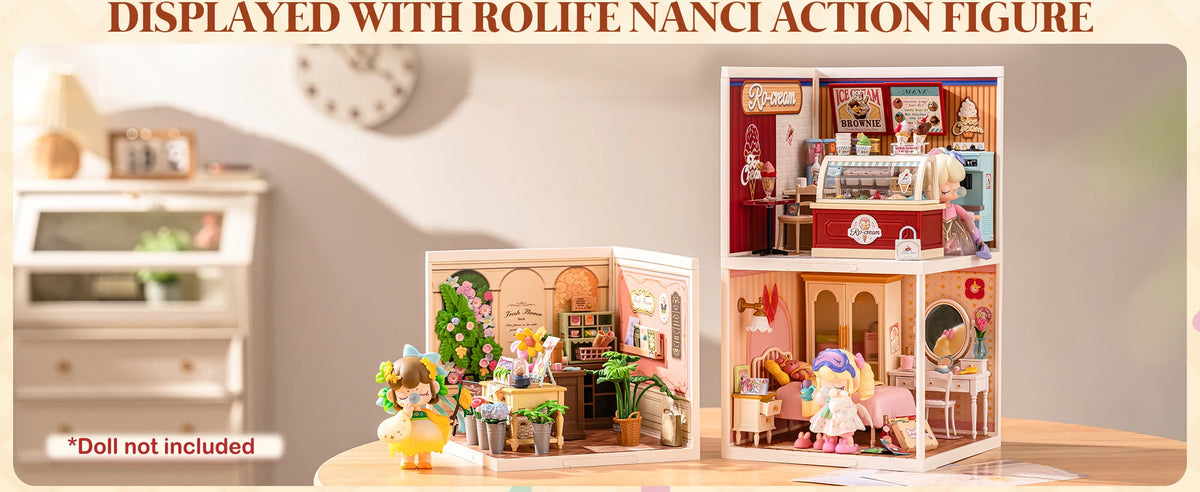 Rolife DIY Miniature House Kit Flavorful Ice Cream Super Creator Dollhouse 3D Puzzle Model Building Kit with LED for Desk Decor