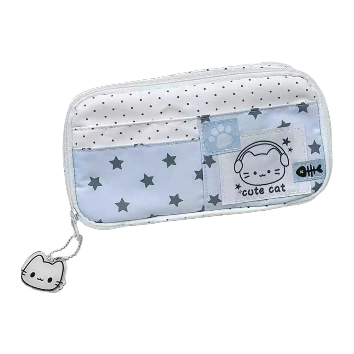 Cute Cat Polka Dot Pencil Case, Large Capacity Multi-Layer Pen Bag for School