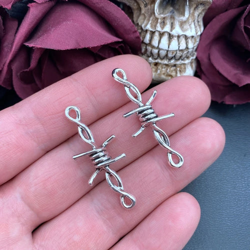 10-Piece Gothic Barbed Wire Thorn Charms 40x17mm, DIY Jewelry Making Pendants