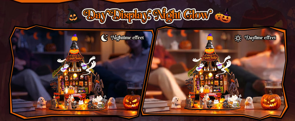 Rolife DIY Miniature House Kit Haunted Candy House Wooden Dollhouse Model Building Kit with LED Light for Home Decor Holiday Gift for Adults Friends