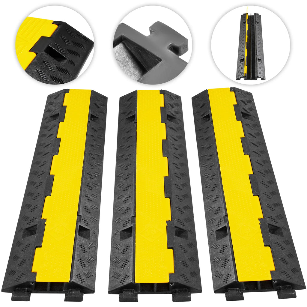 Heavy-Duty 2-Channel Cable Protector Ramp, 11000lb Rubber Cord Cover and Speed Bump