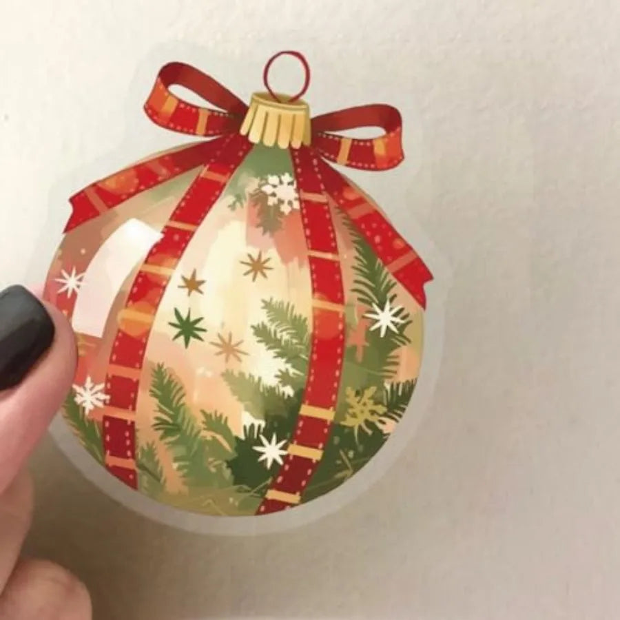 50Pcs Transparent Christmas Ball Stickers for PET Holiday Decor, Clear Vinyl, Vintage Colorful Design, Ideal for Journaling, Sc