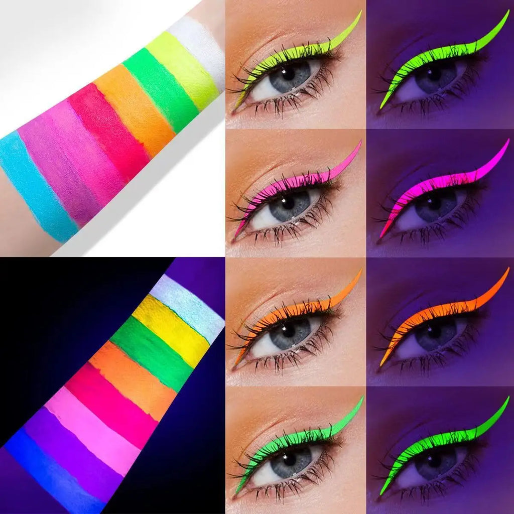 8-color fluorescent color UV eyeliner, waterproof and sweat-proof face paint pen,Halloween matte glowing neon liquid eyeliner