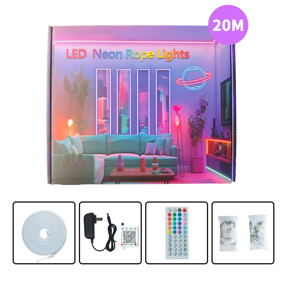 Neon Rope Light, Flexible Led Lights Control with App/Remote, Multiple Modes, Ip65 Outdoor Waterproof, Music Sync Light Strip for Bedroom