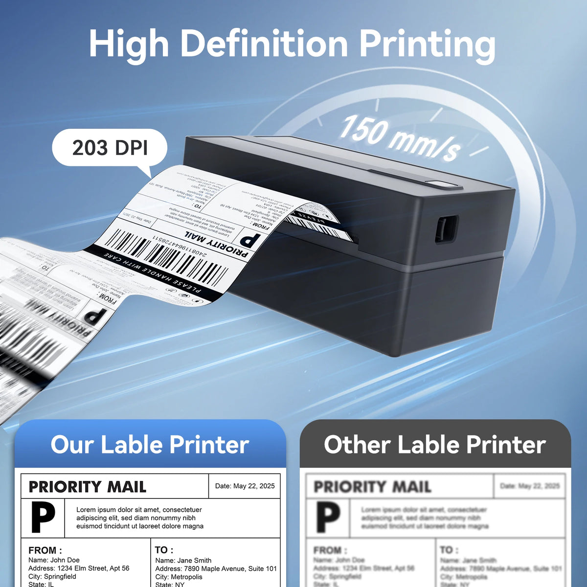 Portable Bluetooth Thermal Label Printer for 4x6 Shipping Labels, 203 DPI