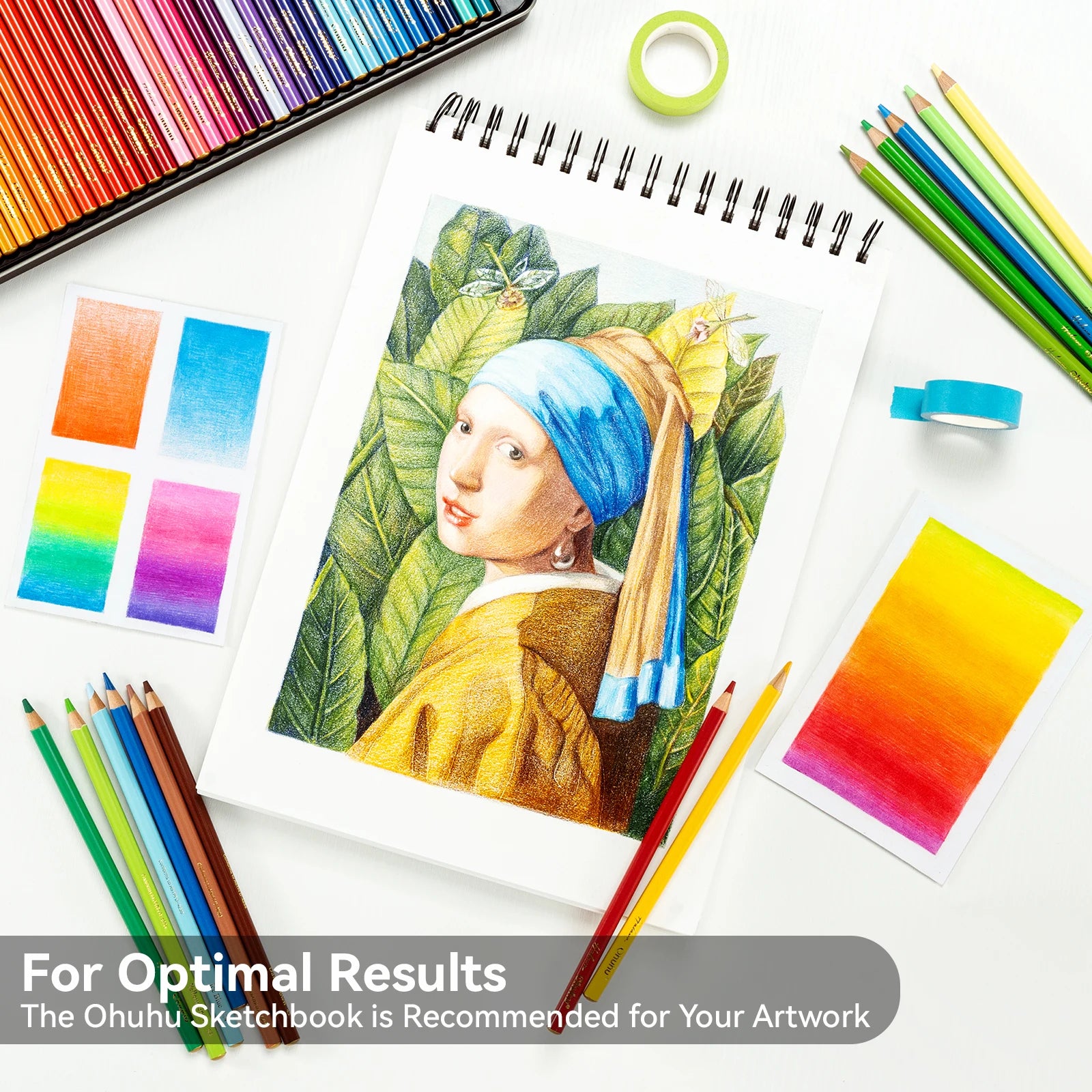 Ohuhu Colored Pencils 72 Oil-based Drawing Pencils for Coloring Portrait Sketching Landscape Durable Soft Core Halawa Series