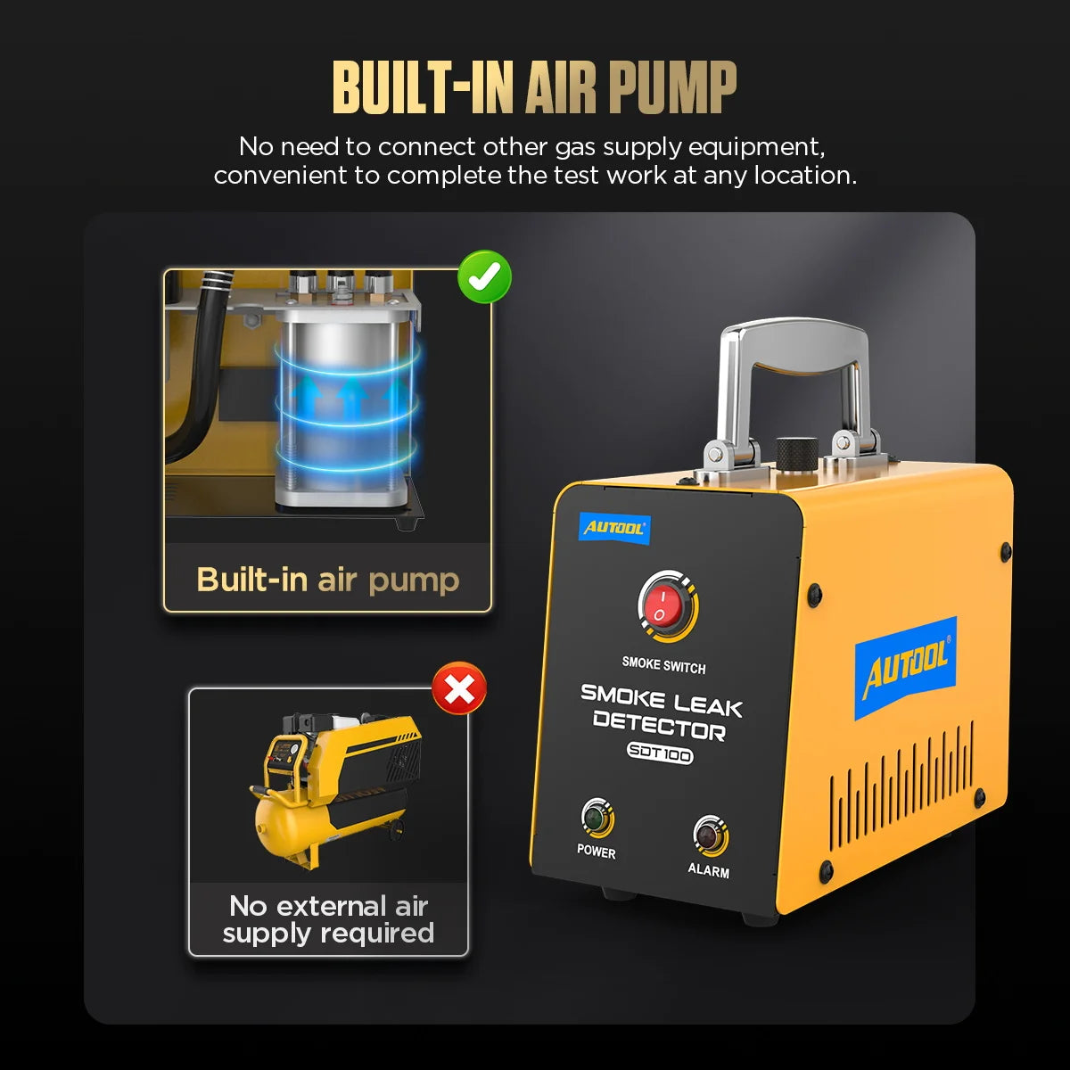 AUTOOL SDT100 Automotive Smoke Leak Detector 12V Smoke Machine EVAP Pipe Smoking Generator Pipe Leakage Analyzer Diagnostic