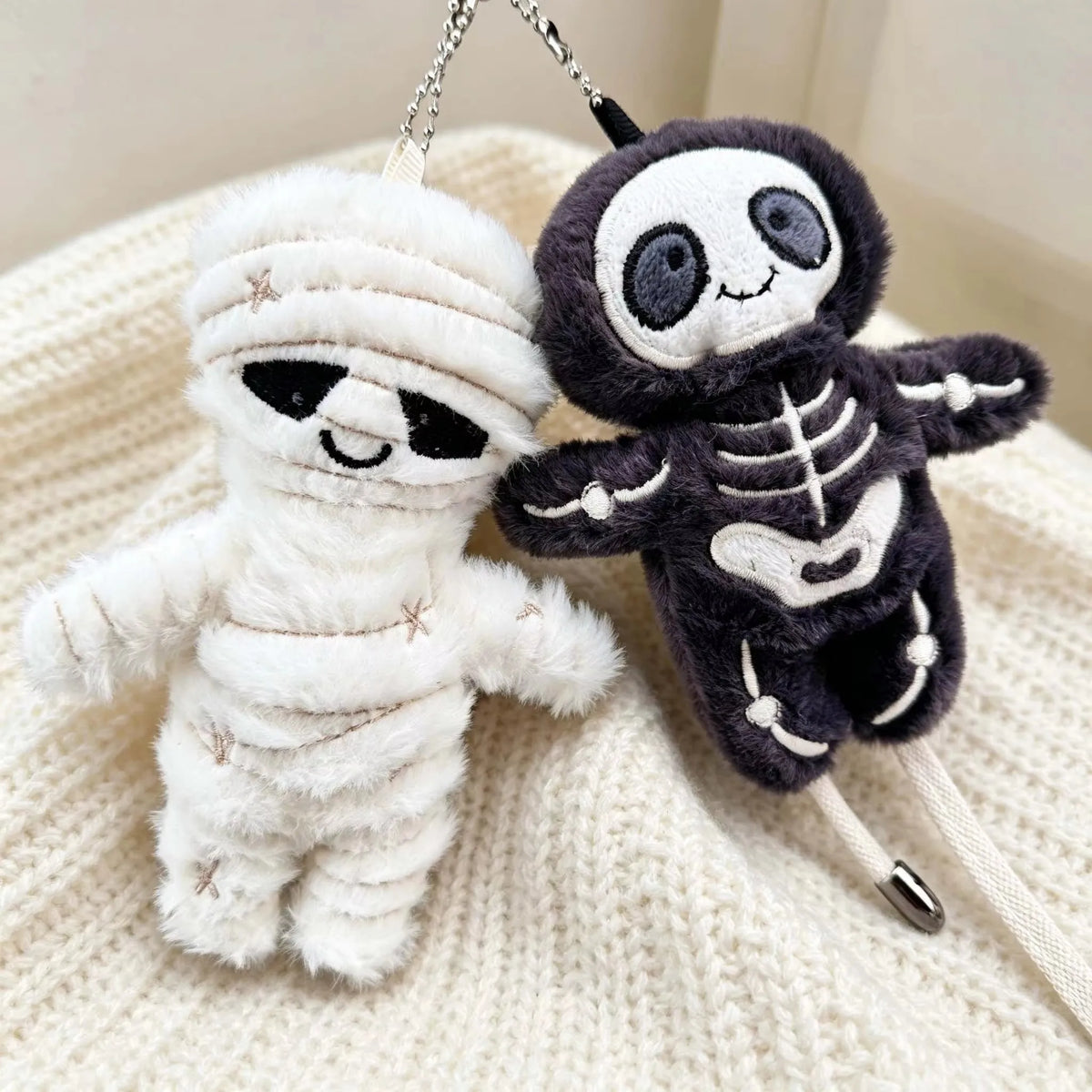 Halloween Mummy and Skeleton Plush Keychain