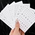 3D Silver Star & Heart Nail Stickers, 6 Sheets