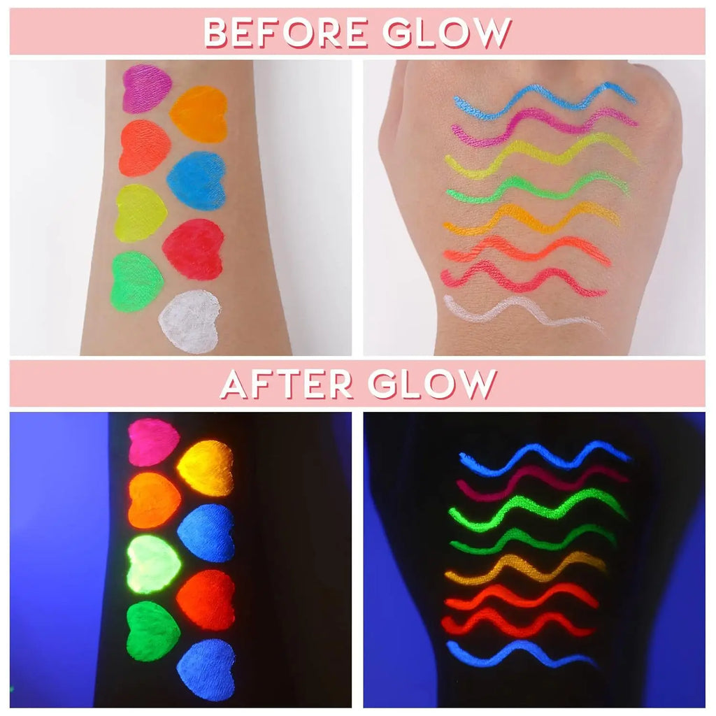 8-color fluorescent color UV eyeliner, waterproof and sweat-proof face paint pen,Halloween matte glowing neon liquid eyeliner