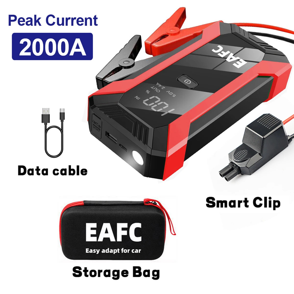2026 Car Jump Starter 2000A/1200A Car Battery Charger Emergency Power Bank Booster for 12V Petrol Diesel Vehicles Starting