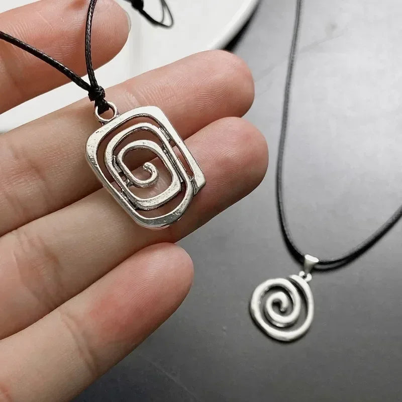 Vintage Spiral Vortex Pendant Necklace Hand-woven Leather Rope Necklace for Women Boho Goth Necklace Fashion 2026 Y2K Jewelry