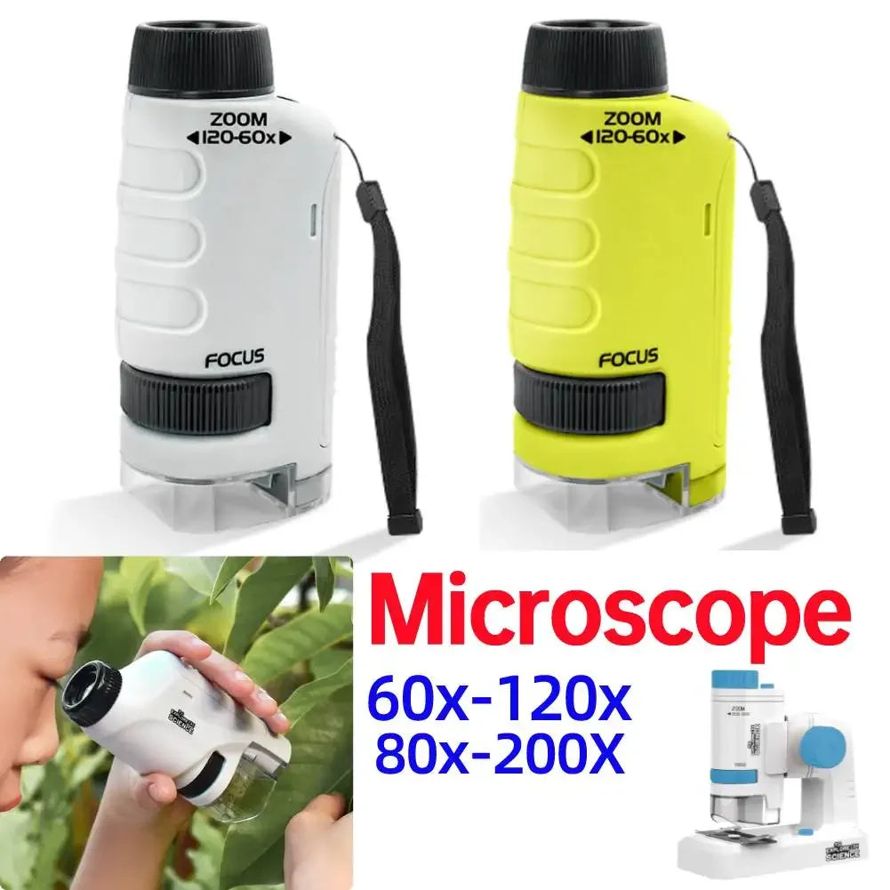 Mini Microscope Kit with LED Light Learning Science Microscope Battery Powered Portable Mini Microscope Outdoor Children Toy