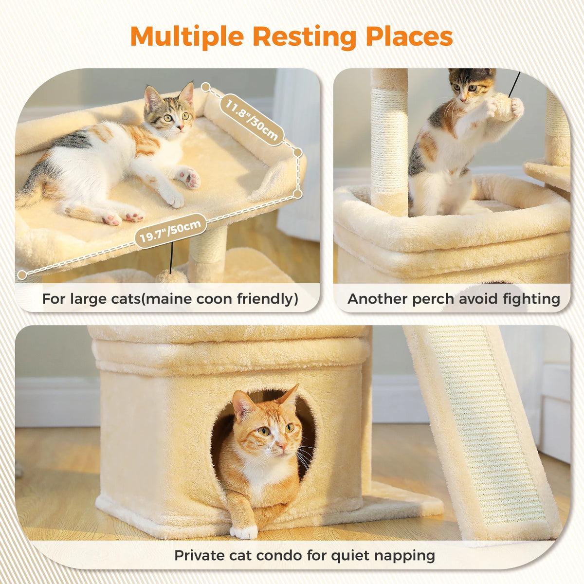 Small Cat Tree for Indoor Cat Tower with Sisal Scratching Post and Pad Wide Top Perch Large Cat Condo Cat Scratchers Cat Toys