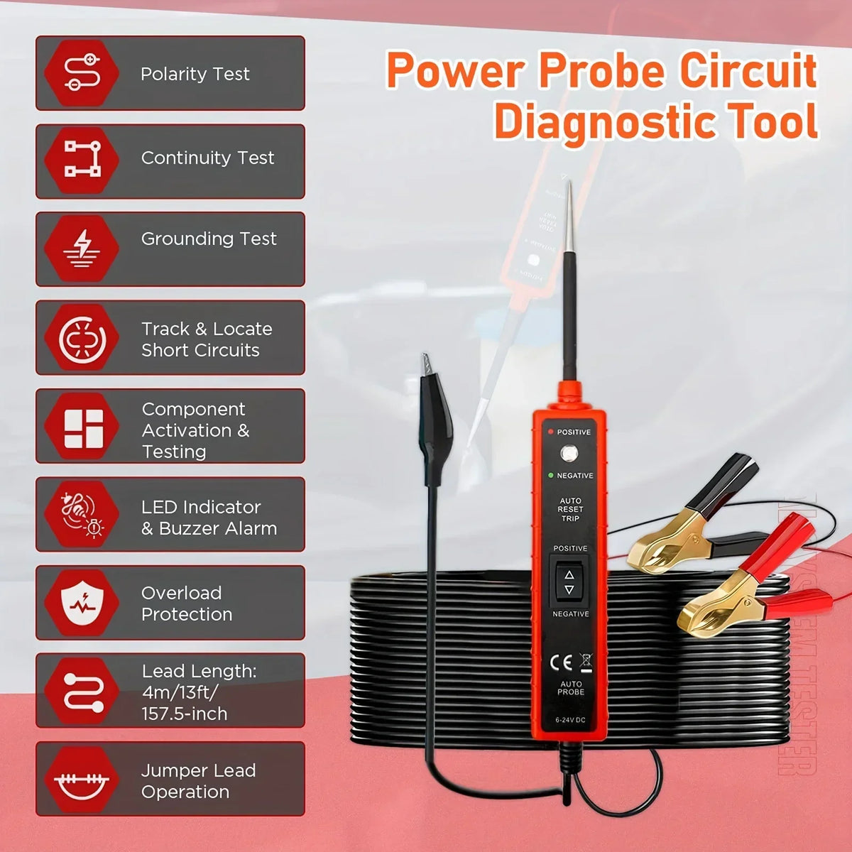 Digital Automotive Electrical Tester, 6-24V Car Power Circuit Probe