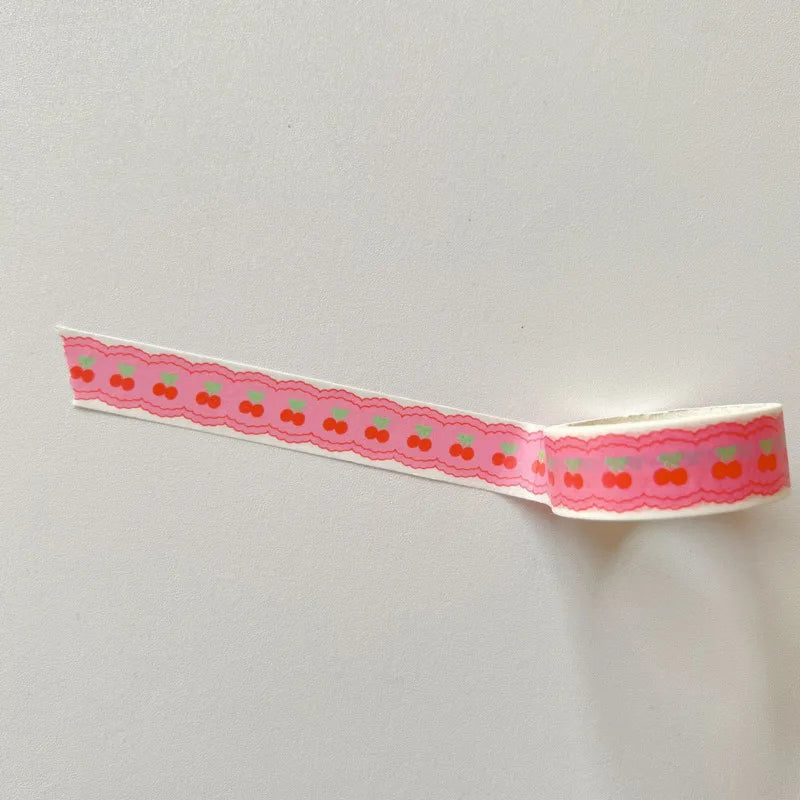 Decorative Washi Tape, Pink Cherry Grid Floral Masking Tape, Cute DIY Scrapbooking Journal Tape, Kawaii Planner Stationery Gift for Girls Women