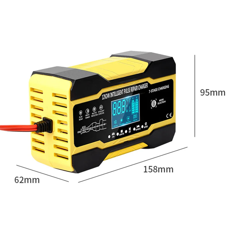 12V-24V 7-stage smart Car Battery-Charger Full Automatic 10A Digital Car Battery Charger  Pulse Repair for AGM GEL WET Lead Acid