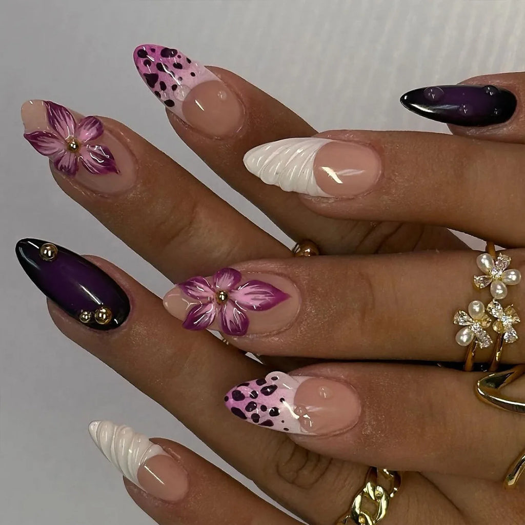 24Pcs Almond Press On Nails, Full Coverage False Nails (Random Style)