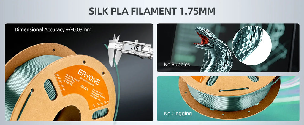 ERYONE 1KG Silk PLA 3D Printer Filament 1.75mm, Premium Silk Shiny Finish Single Color, Glossy Smooth Surface 1kg Spool
