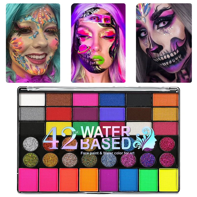 42 Colours Water Solubility Glitter Face Body Paint,Body Makeup Face Paint Pigments Stage Makeup for Halloween Masquerade Party
