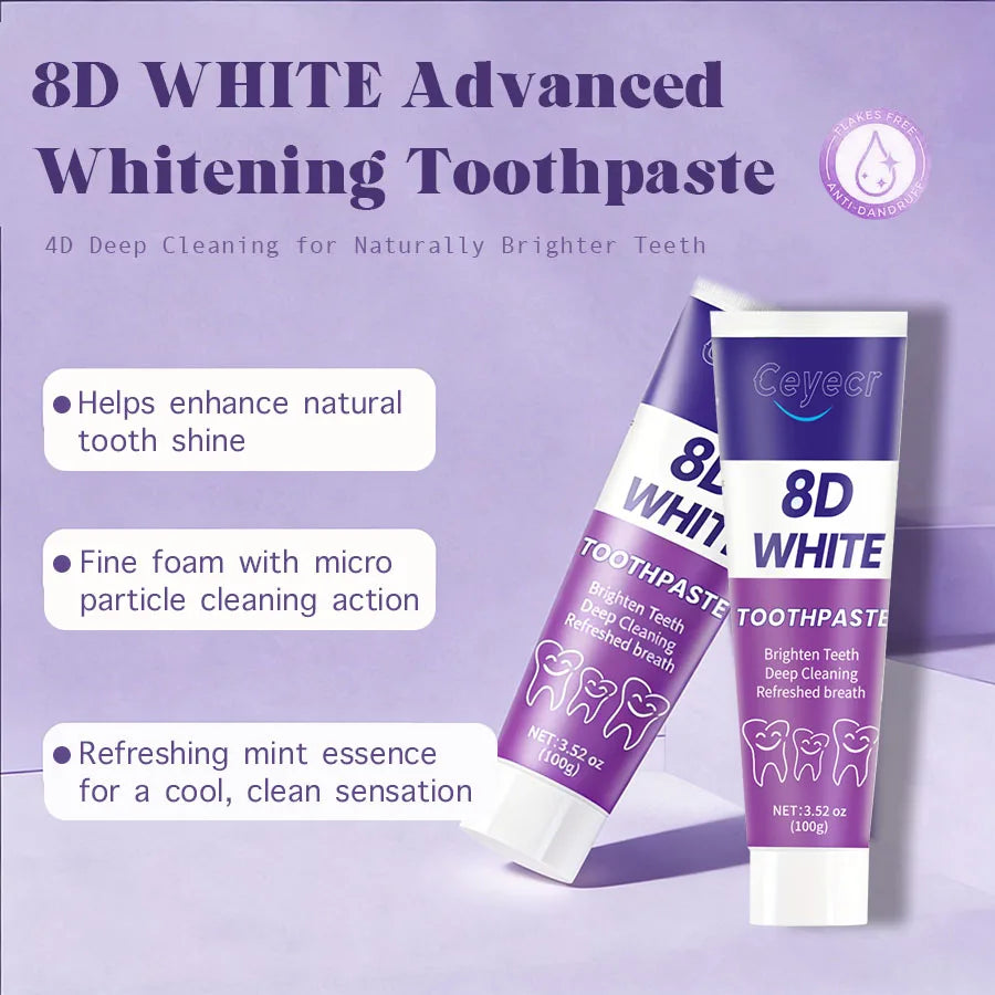 PRO+WHITE Whitening Toothpaste 8D 9D Deep Cleaning Breath Freshener Oral Care 2 X 100g