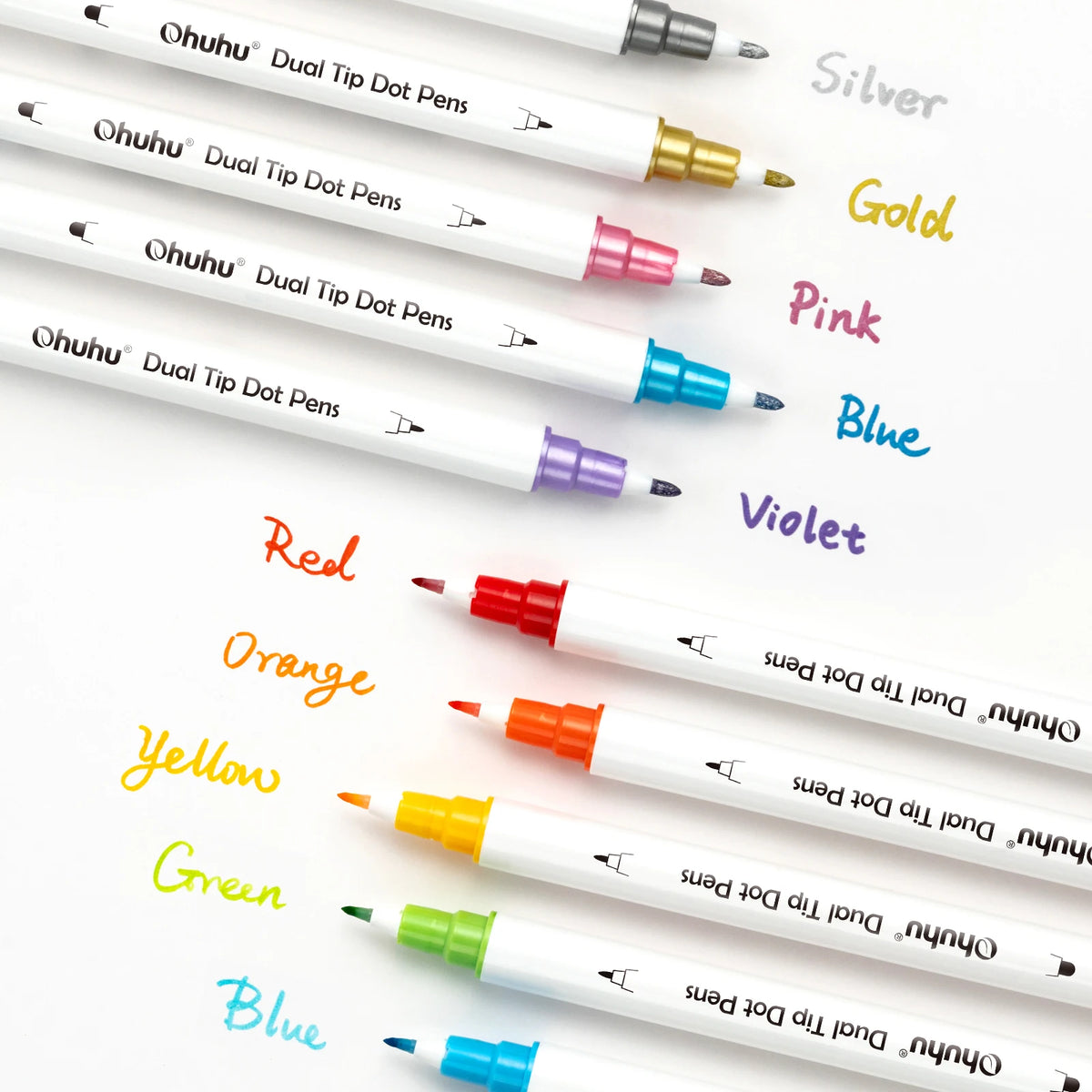 Ohuhu Dot Markers 24 Colors Dot Marker Pens Dual Tip Water-based Metallic Regular Colors Dot Pens for Journal DIY Coloring
