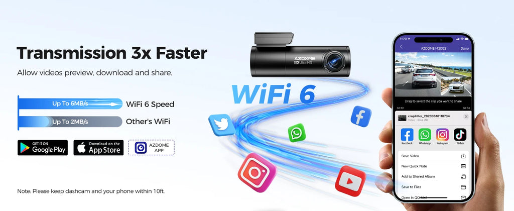 AZDOME M300S Dash Cam 4K+1080P Car Rear Camera Dash Cam 800MP Lens Built-in GPS WIFI Car DVR Voice Control Night Vision 후방카메