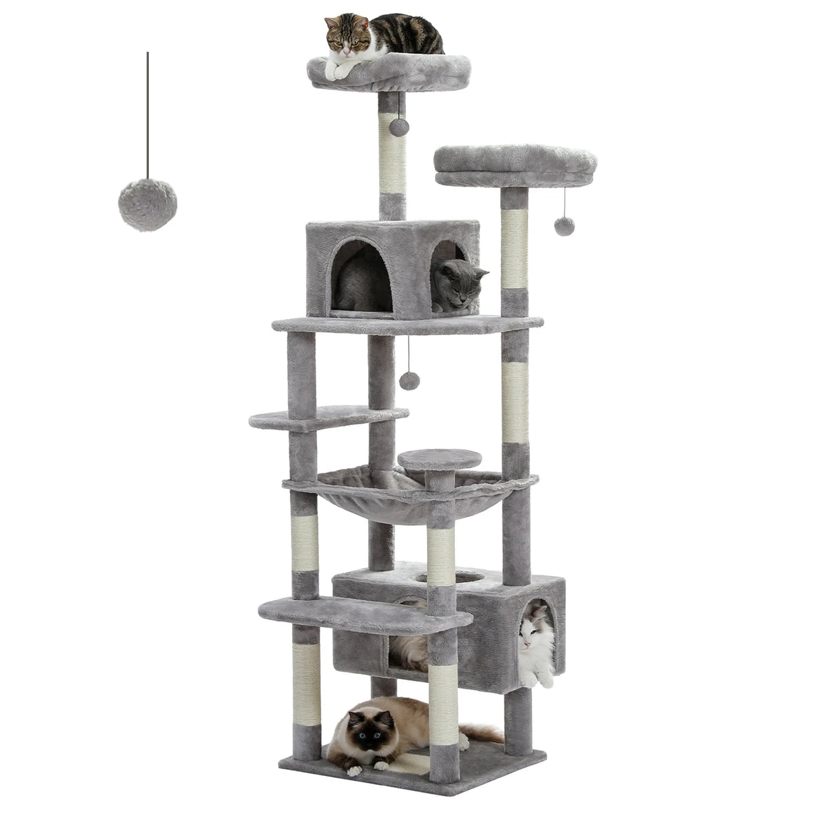 Large Cat Tree and Tower for Indoor Cats with Sisal Scratching Posts, Hammock, Padded Perches and Condos