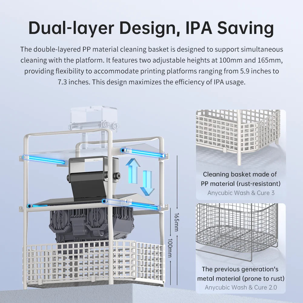 ANYCUBIC Wash & Cure 3 Curing Washing Machine For SLA LCD Resin 3D Printer For Photon Mono 4/4 Ultra Cleaning Size 165*100*165mm