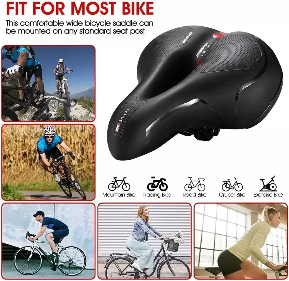 Hollow Breathable Bike Seat Cushion Widened Soft Bicycle Saddle With Taillight for Mountain & Road Cycling