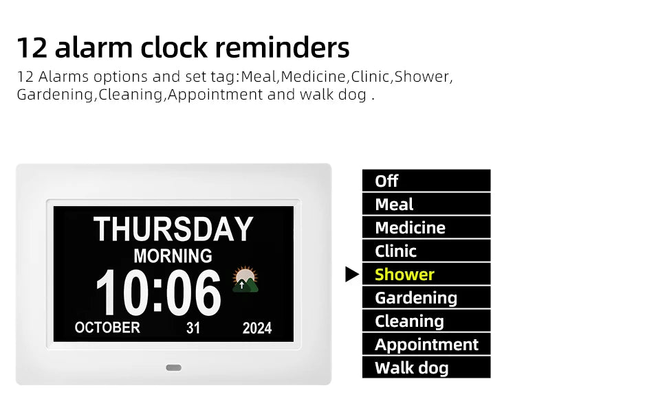 Dementia Clocks for Seniors, Digital Clock with Day and Date | Large Font, Multiple Alarm Clocks, Multiple Interface Displays, Automatic Dimming, Remote Control
