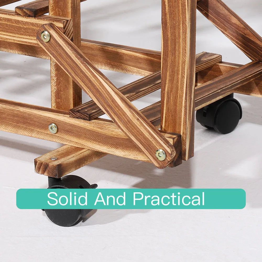 Rolling Multi-Layer Wood Plant Stand with Wheels