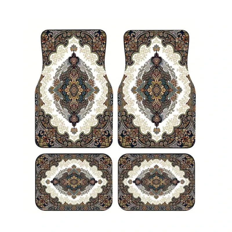 Red Bohemian Paisley Car Floor Mats, 4-Piece Universal Anti-Slip Auto Carpet Set