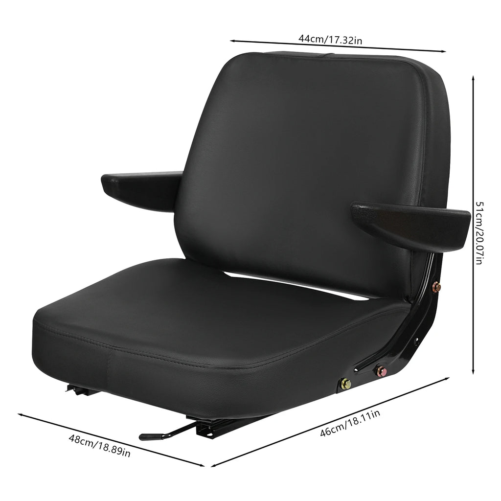 Forklift Seat with Armrest Universal Driver Side Tractor Seat Black Capacity 100kg Adjustable Bulldozer Lawnmower Seat