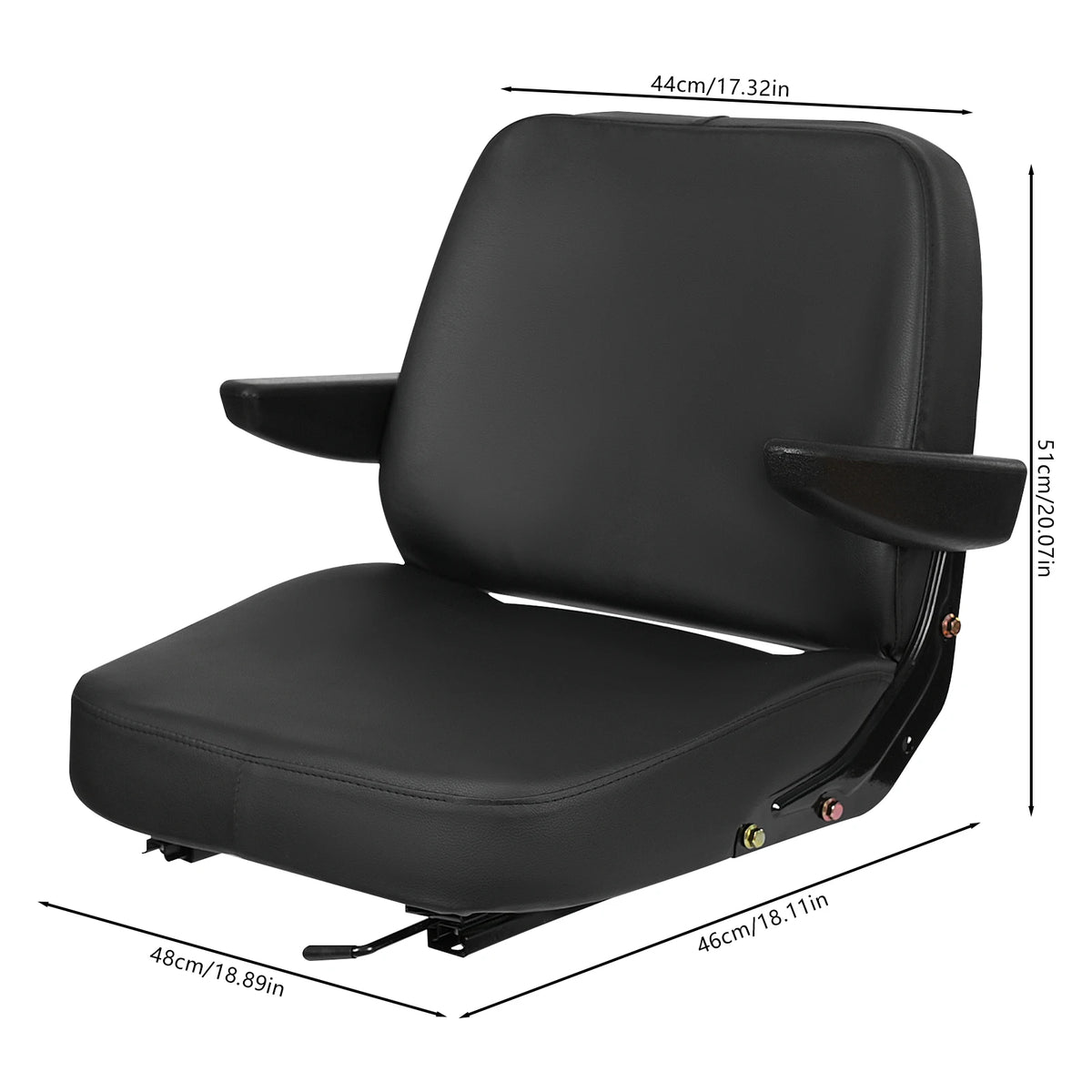 Forklift Seat with Armrest Universal Driver Side Tractor Seat Black Capacity 100kg Adjustable Bulldozer Lawnmower Seat