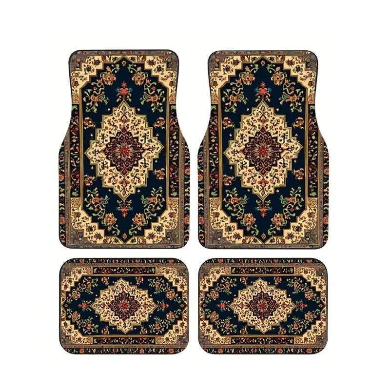 Red Bohemian Paisley Car Floor Mats, 4-Piece Universal Anti-Slip Auto Carpet Set