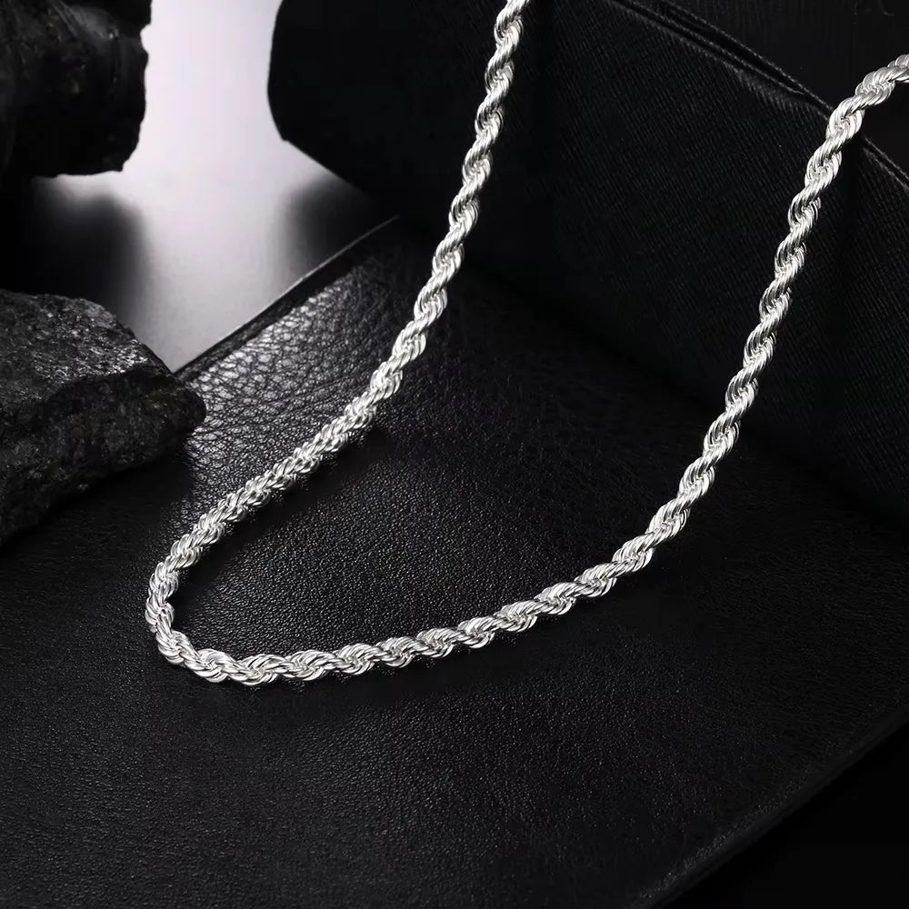 925 Sterling Silver Rope Chain Necklace and Bracelet Set, 4mm, for Men and Women