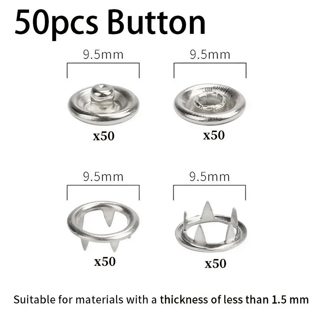 1Set 201Pcs Hand Pressed No Sew Five Claw Button Installation Tool Set Metal Snap Buttons Fasteners Pliers Kit for Baby Clothes Romper Sewing