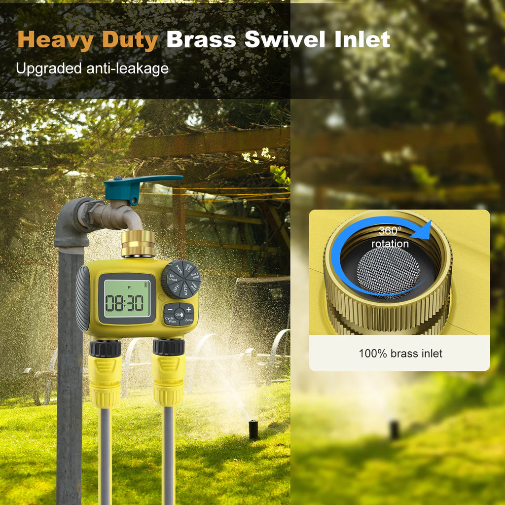 Dual Outlets Water Timer Home Garden Automatic Watering Irrigation System with Brass Inlet for Outdoor