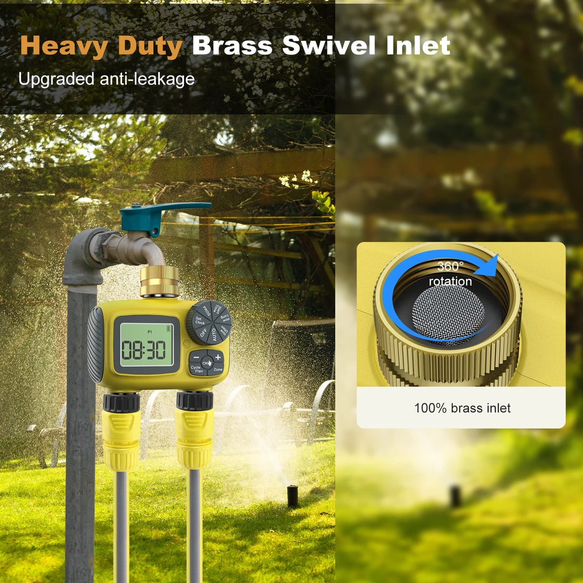 Dual Outlets Water Timer Home Garden Automatic Watering Irrigation System with Brass Inlet for Outdoor