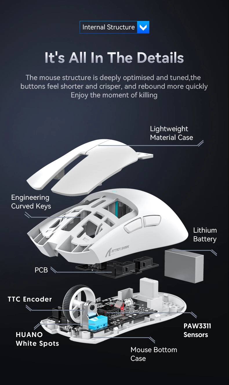 X11 Lightweight Wireless Gaming Mouse with RGB Backlight Charging, Up to 22K DPI, PAW3311 Optical Sensor, HUYU Swit