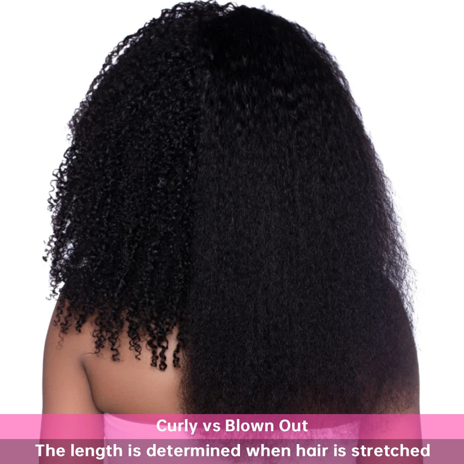250 Density Kinky Curly Half Wig Double Drawn Invisible Drawstring Machine Made Wigs Human Hair Invisible Hairline Half Wig Natural Colored Ponytail